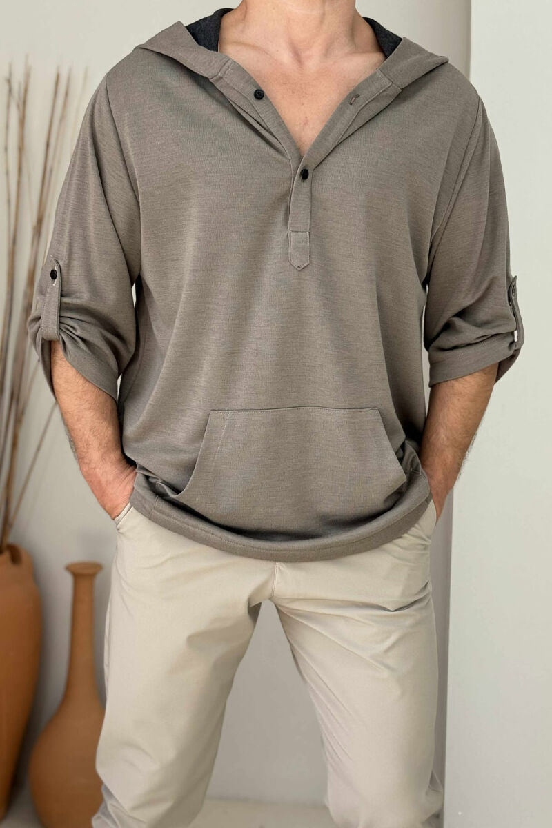 HOOD ONE COLOR MEN T-SHIRT BROWN/KAFE - 2