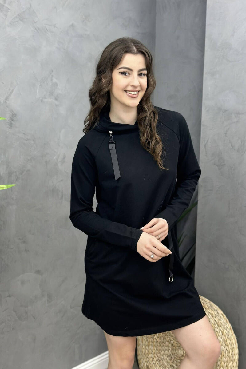 HOOD ONE COLOR SIMPLE WOMAN DRES BLACK/ E ZEZE - 1