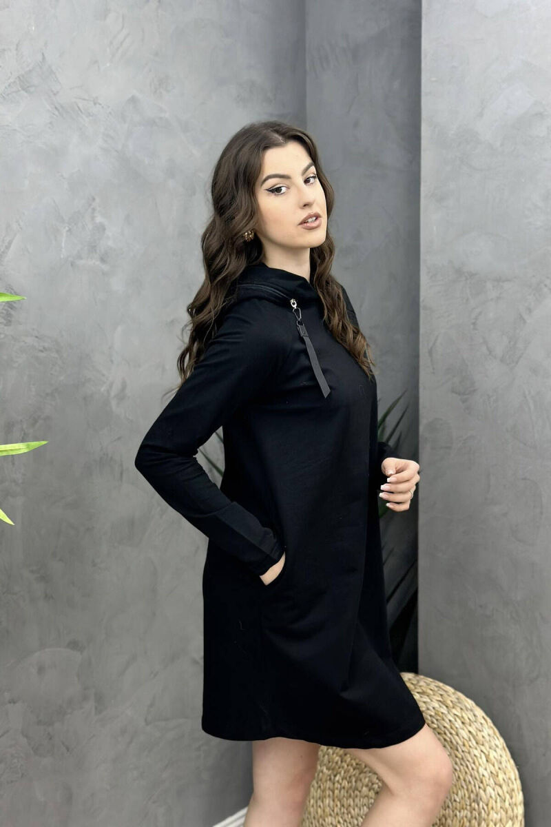 HOOD ONE COLOR SIMPLE WOMAN DRES BLACK/ E ZEZE - 2