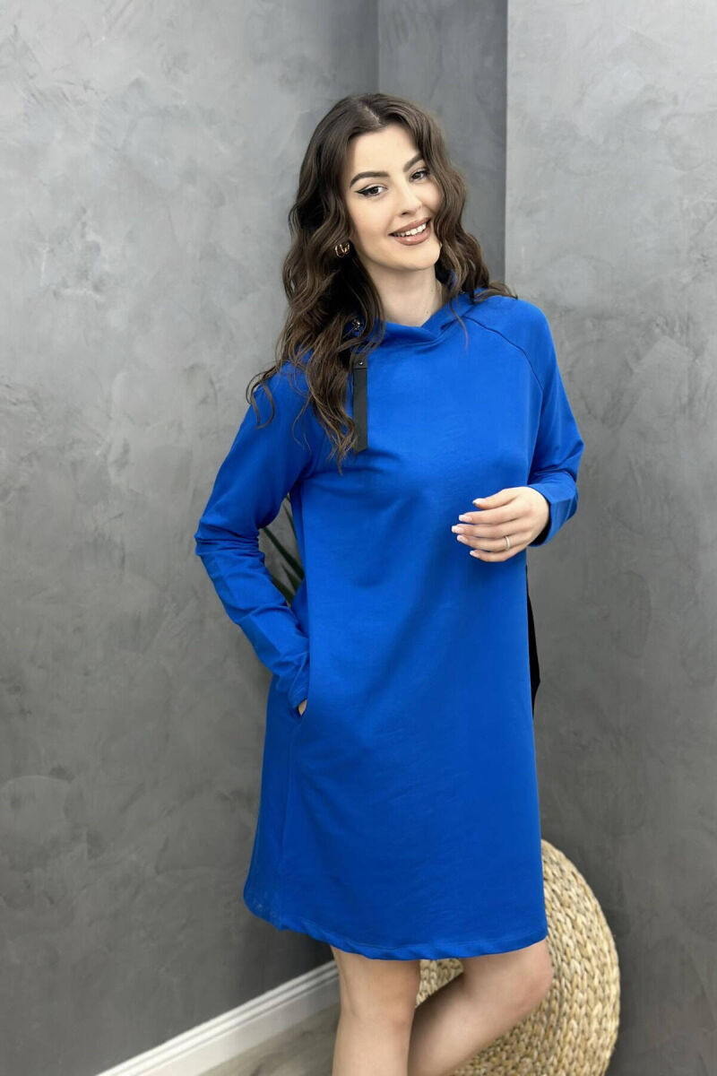 HOOD ONE COLOR SIMPLE WOMAN DRES BLUE/BLU - 1
