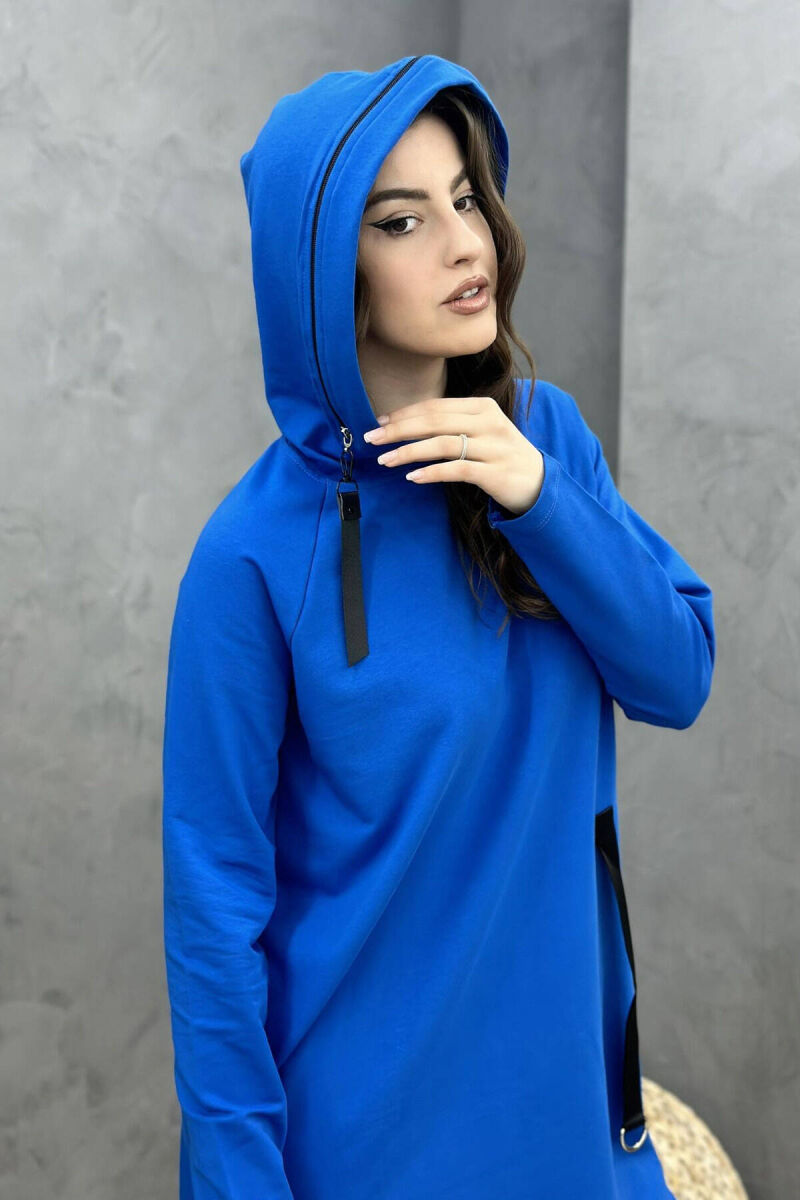 HOOD ONE COLOR SIMPLE WOMAN DRES BLUE/BLU - 2