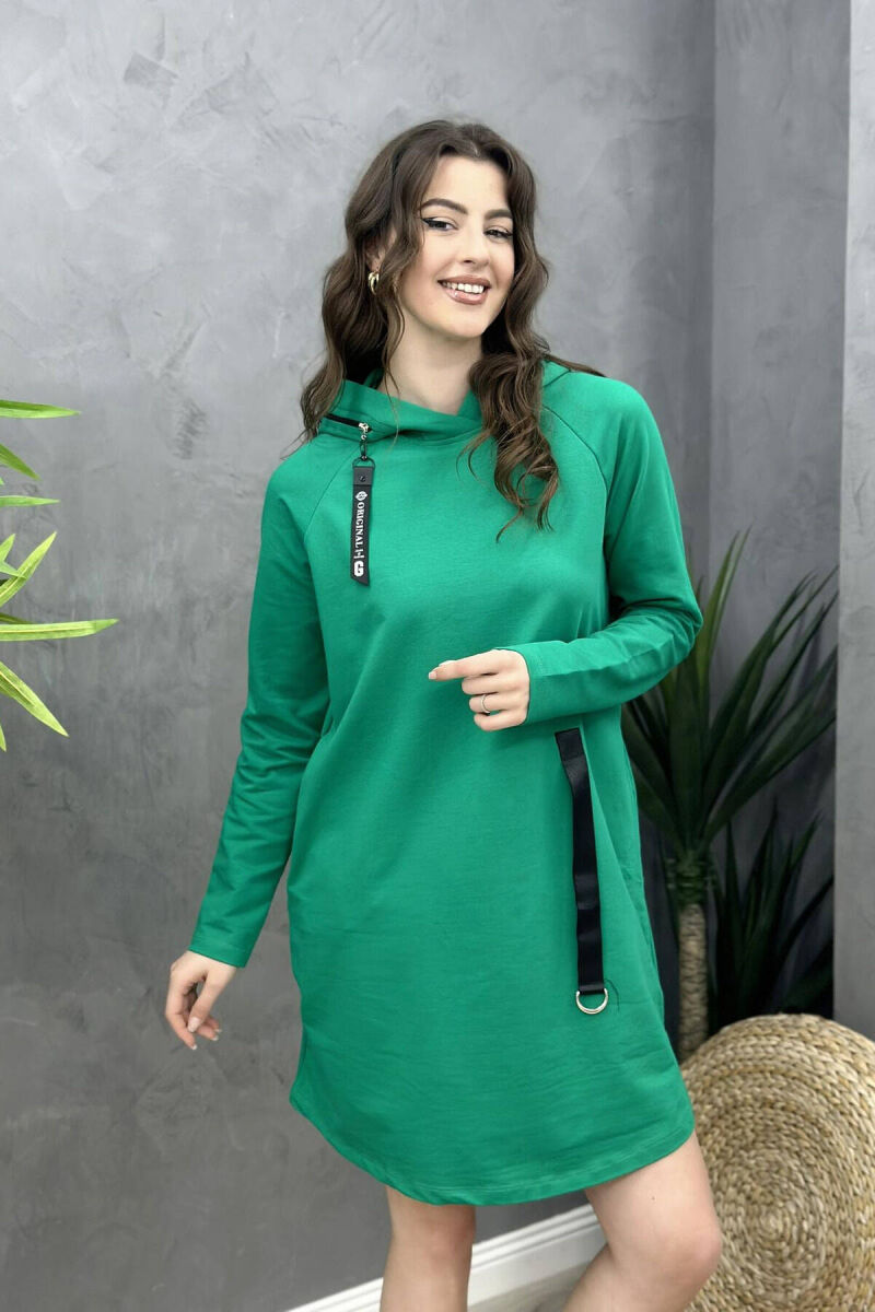 HOOD ONE COLOR SIMPLE WOMAN DRES GREEN/JESHILE - 1