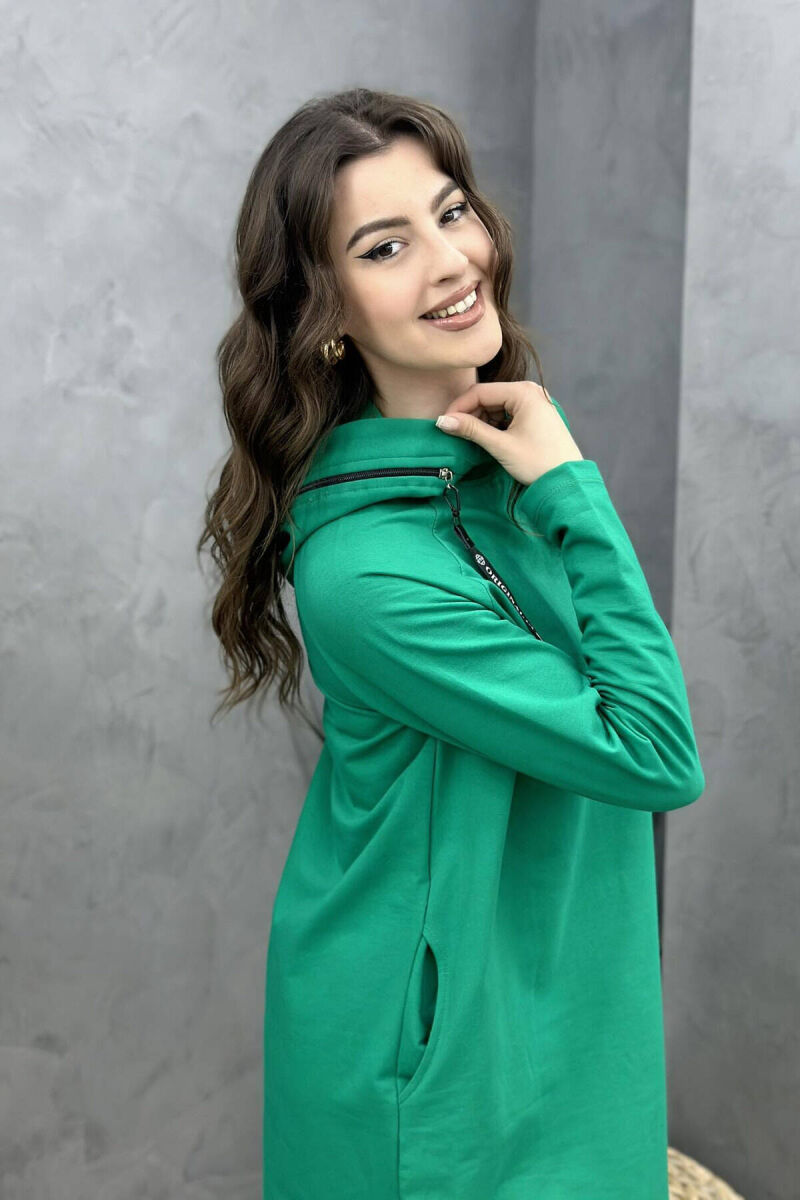 HOOD ONE COLOR SIMPLE WOMAN DRES GREEN/JESHILE - 2
