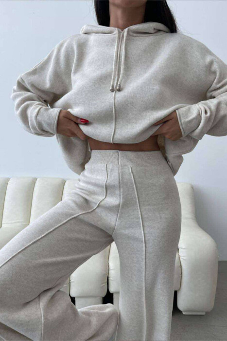 HOOD ONE COLOR SIMPLE WOMAN SET BEIGE/BEZHE - 5