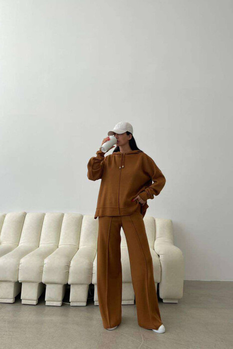 HOOD ONE COLOR SIMPLE WOMAN SET BROWN/KAFE - 1