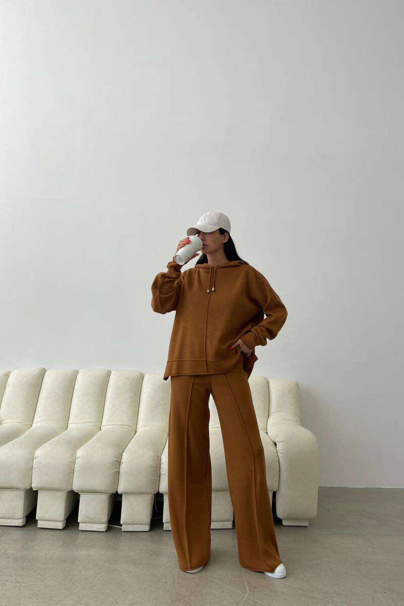 HOOD ONE COLOR SIMPLE WOMAN SET BROWN/KAFE - 1