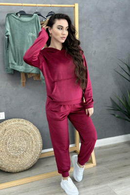 HOOD ONE COLOR SIMPLE WOMAN VELVET SUIT BUYRDGUNDY/VISHNJE 