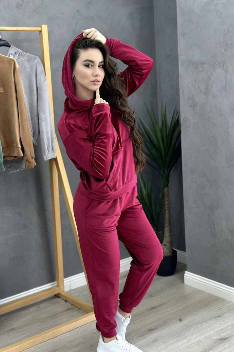 HOOD ONE COLOR SIMPLE WOMAN VELVET SUIT BUYRDGUNDY/VISHNJE - 4