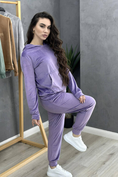 HOOD ONE COLOR SIMPLE WOMAN VELVET SUIT PURPLE/LEJLA - 4