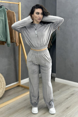 HOOD ONE COLOR WOMAN VELVET SUIT GREY/GRI 