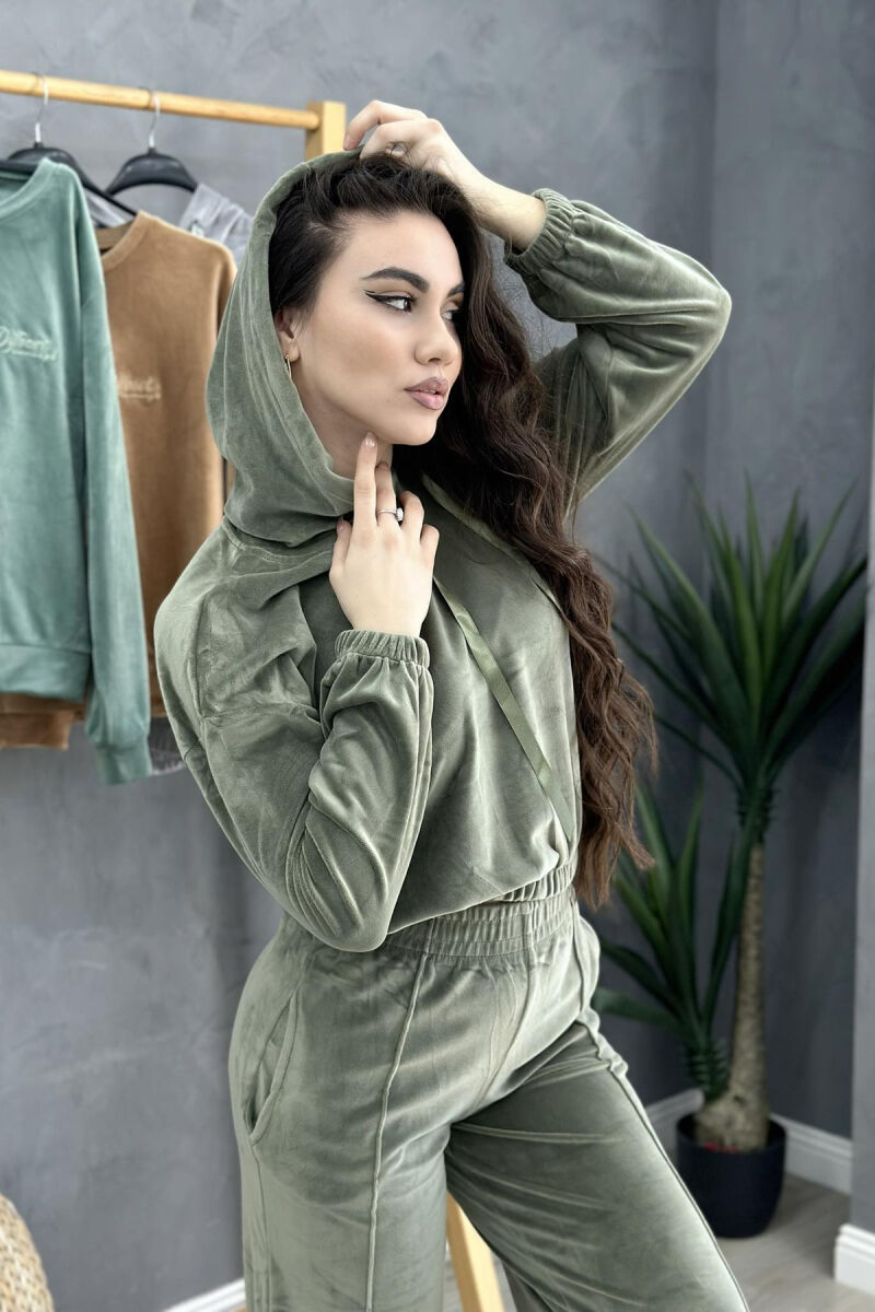 HOOD ONE COLOR WOMAN VELVET SUIT OLIVE/ULLI - 4