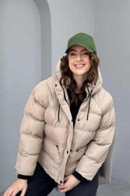 HOOD ONE COLOR WOMEN PUFFER JACKET BEIGE/BEZHE 