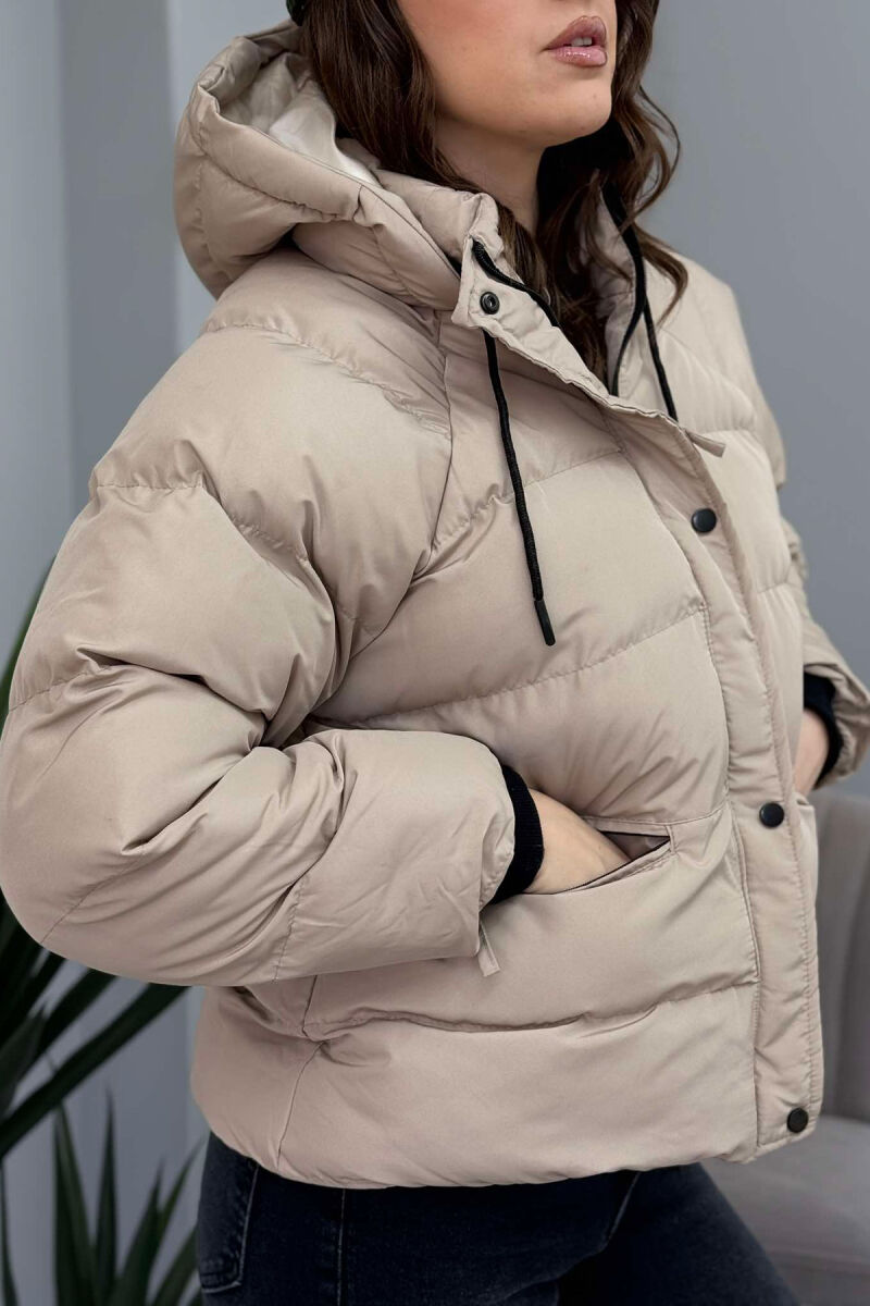 HOOD ONE COLOR WOMEN PUFFER JACKET BEIGE/BEZHE - 3