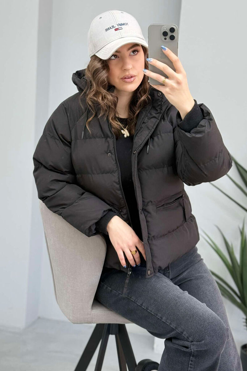 HOOD ONE COLOR WOMEN PUFFER JACKET BLACK/ E ZEZE - 8