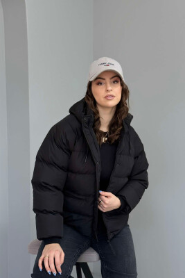 HOOD ONE COLOR WOMEN PUFFER JACKET BLACK/ E ZEZE 