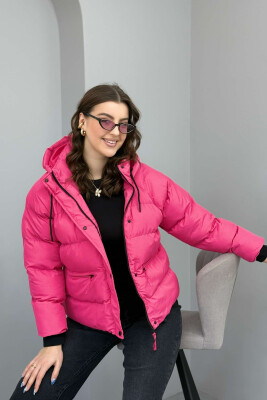 HOOD ONE COLOR WOMEN PUFFER JACKET PINK/ROZE 