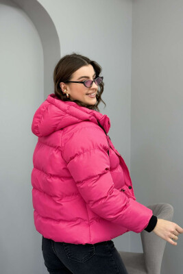 HOOD ONE COLOR WOMEN PUFFER JACKET PINK/ROZE - 2