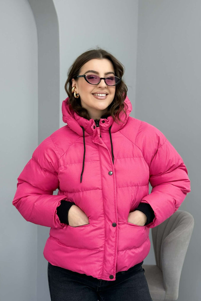 HOOD ONE COLOR WOMEN PUFFER JACKET PINK/ROZE - 3