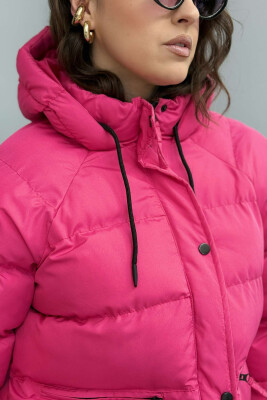 HOOD ONE COLOR WOMEN PUFFER JACKET PINK/ROZE - 4