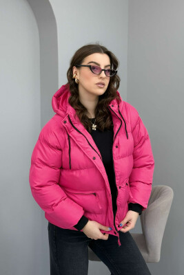 HOOD ONE COLOR WOMEN PUFFER JACKET PINK/ROZE - 5