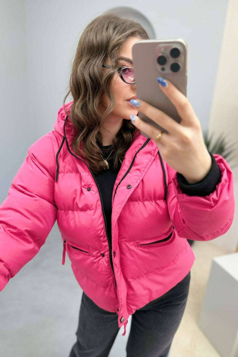 HOOD ONE COLOR WOMEN PUFFER JACKET PINK/ROZE - 6