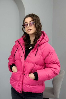 HOOD ONE COLOR WOMEN PUFFER JACKET PINK/ROZE - 7