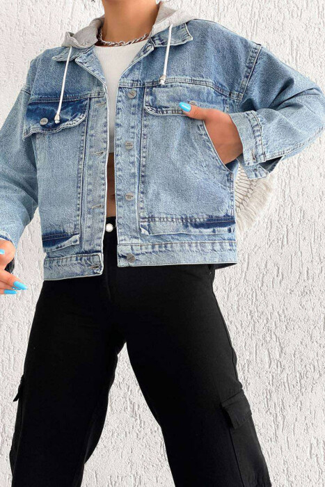 HOOD POCKET DENIM WOMAN JACKET LIGHTBLUE/BZ - 2