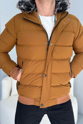 HOOD POCKET SIMPLE MAN PUFFER JACKET BROWN/KAFE 