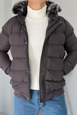 HOOD POCKET SIMPLE MAN PUFFER JACKET DARK GREY/GEE 