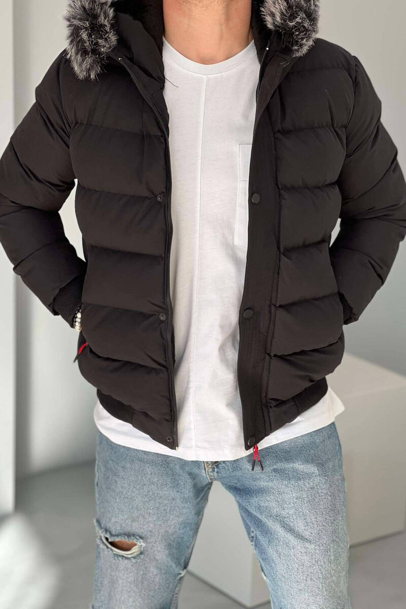 HOOD POCKET SIMPLE MAN PUFFER JACKET IN BLACK COLOR - 1