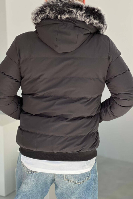 HOOD POCKET SIMPLE MAN PUFFER JACKET IN BLACK COLOR - 4