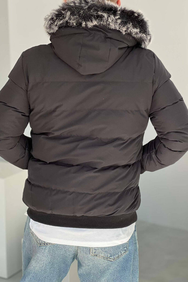 HOOD POCKET SIMPLE MAN PUFFER JACKET IN BLACK COLOR - 4