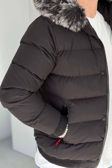 HOOD POCKET SIMPLE MAN PUFFER JACKET IN BLACK COLOR - 6