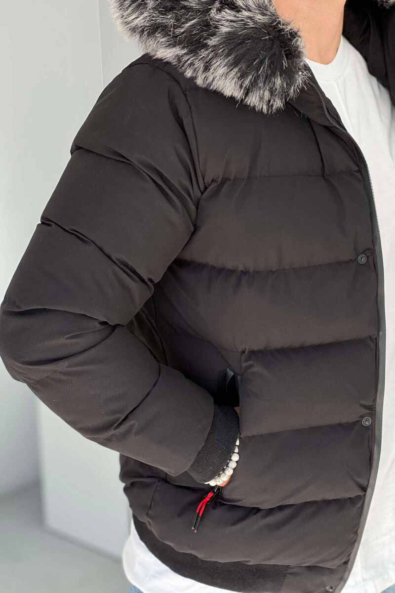 HOOD POCKET SIMPLE MAN PUFFER JACKET IN BLACK COLOR - 6