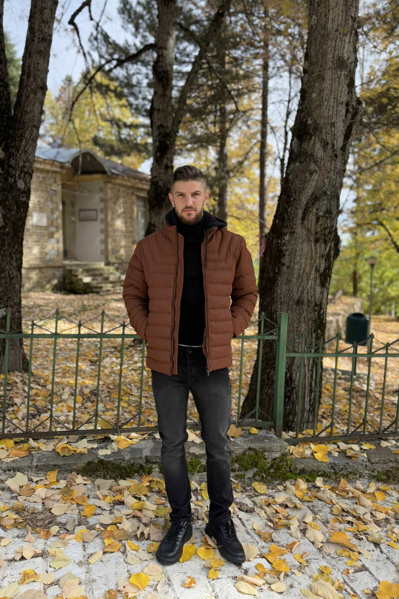 HOOD SIMPLE SHORT MEN PUFFER JACKET BROWN/KAFE - 2