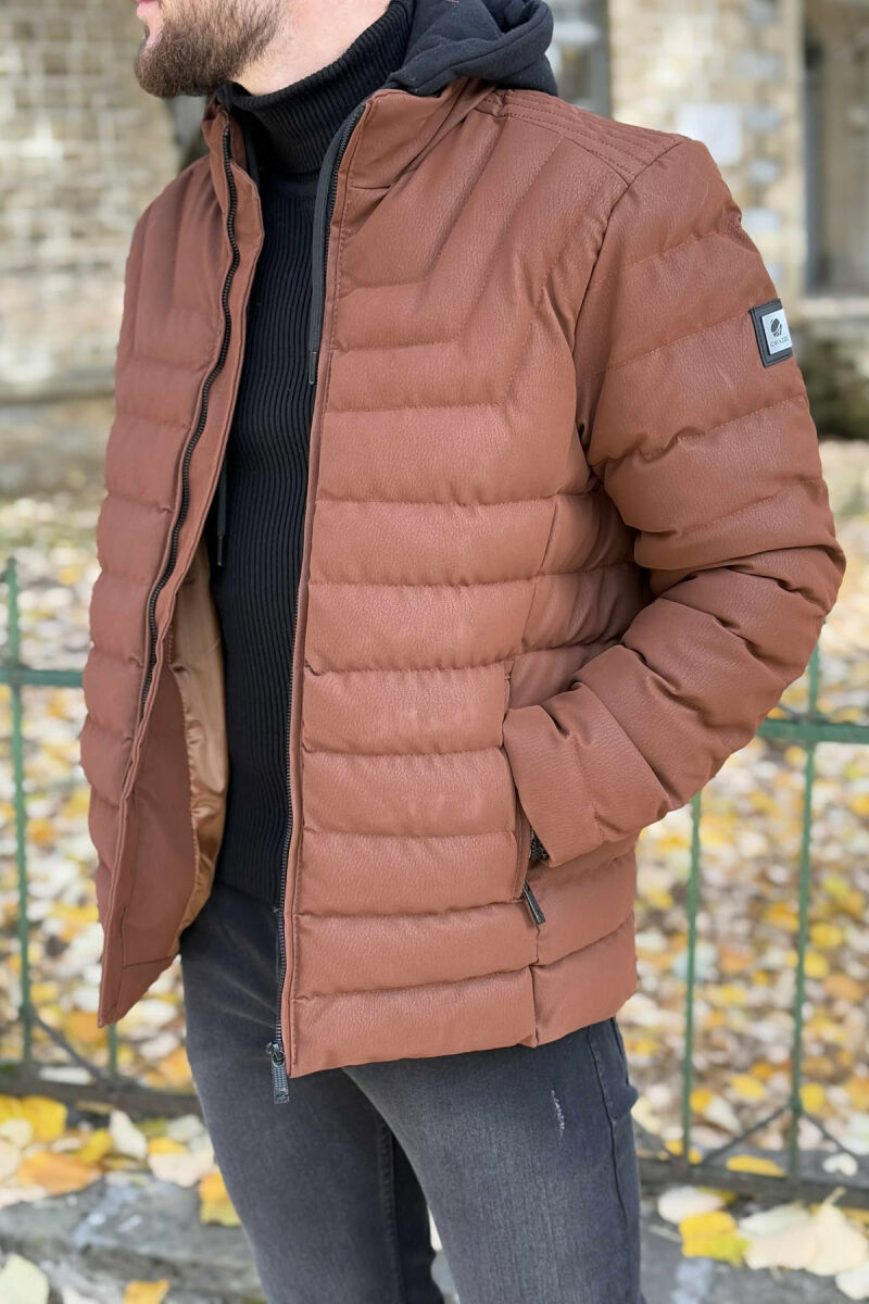 HOOD SIMPLE SHORT MEN PUFFER JACKET BROWN/KAFE - 3