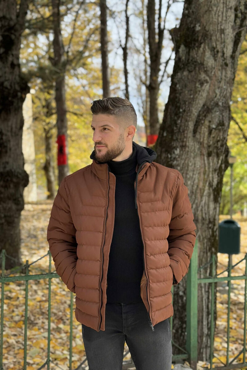 HOOD SIMPLE SHORT MEN PUFFER JACKET BROWN/KAFE - 4