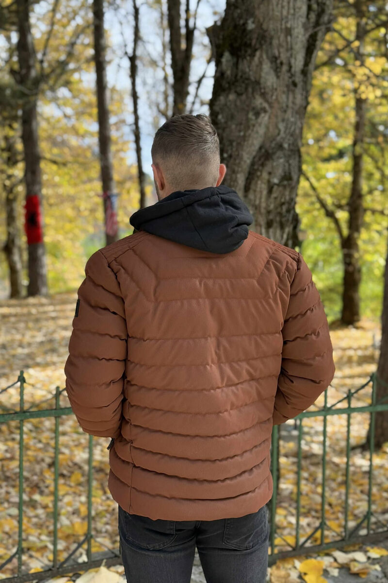 HOOD SIMPLE SHORT MEN PUFFER JACKET BROWN/KAFE - 5