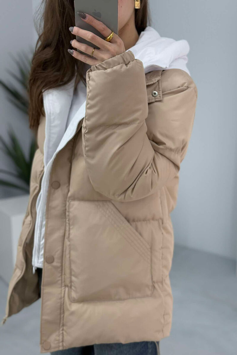 HOOD SIMPLE WOMEN PUFFER JACKET BEIGE/BEZHE - 2