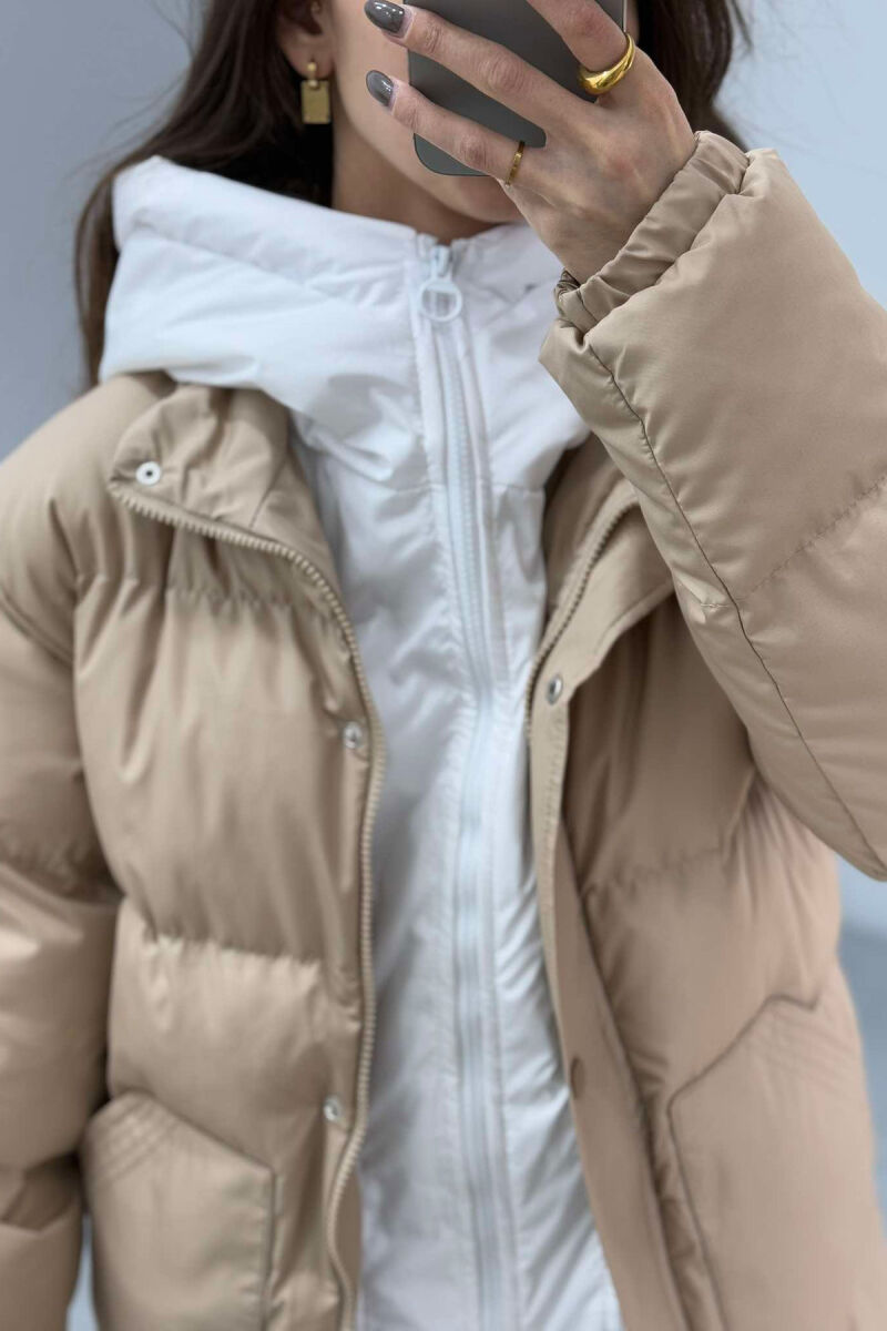 HOOD SIMPLE WOMEN PUFFER JACKET BEIGE/BEZHE - 3