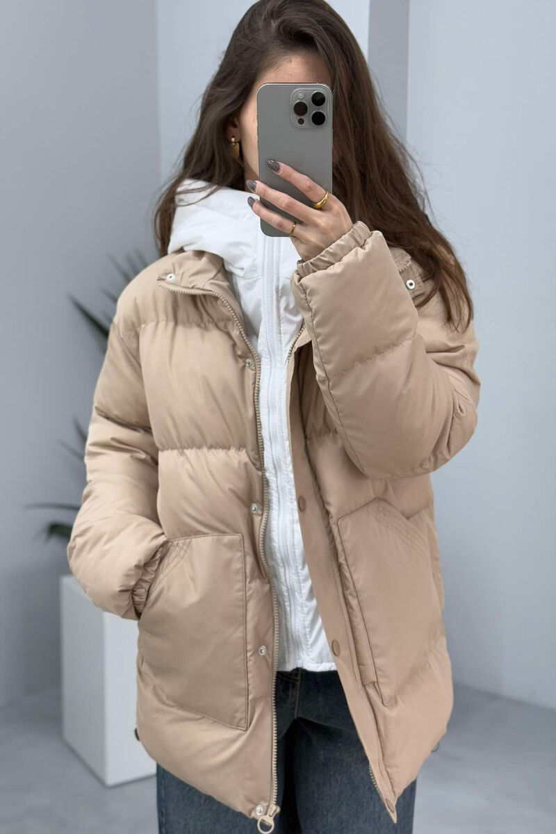 HOOD SIMPLE WOMEN PUFFER JACKET BEIGE/BEZHE - 5