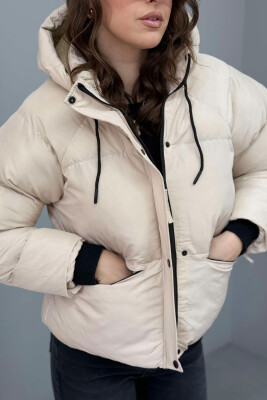 HOOD SIMPLE WOMEN PUFFER JACKET CREAM/KREM - 3