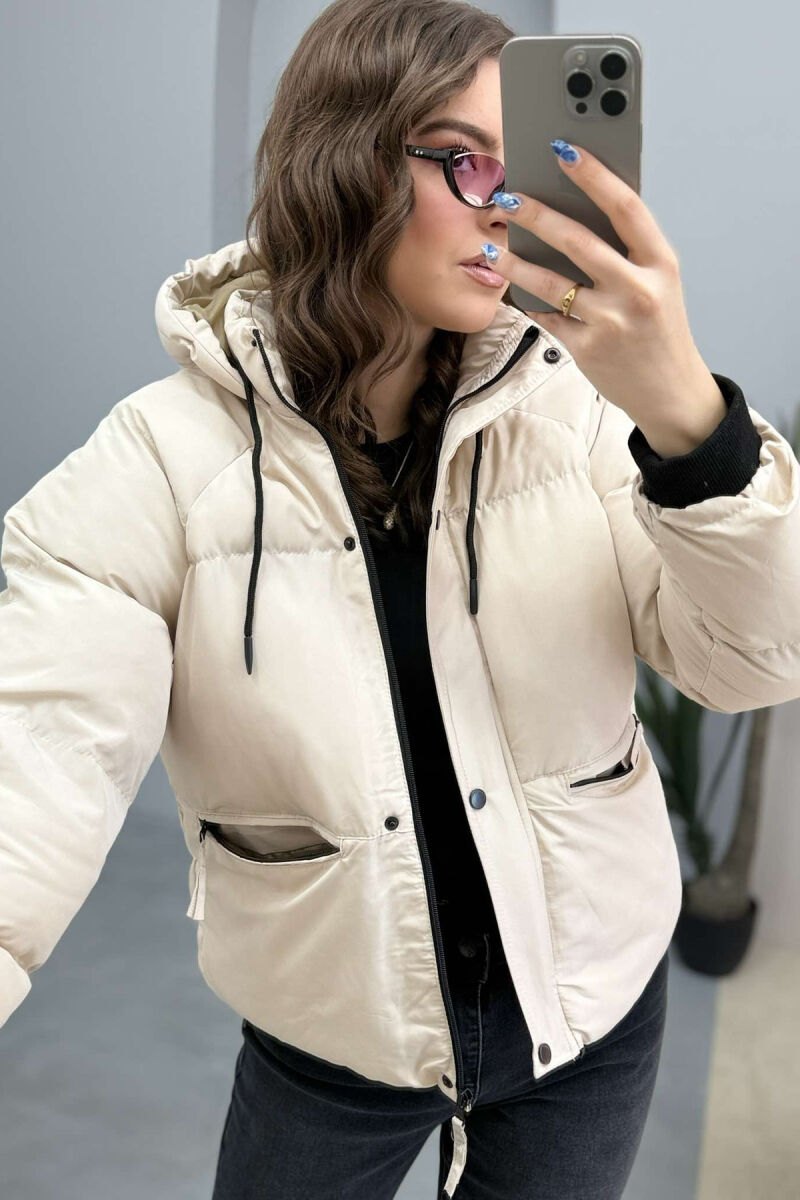 HOOD SIMPLE WOMEN PUFFER JACKET CREAM/KREM - 5