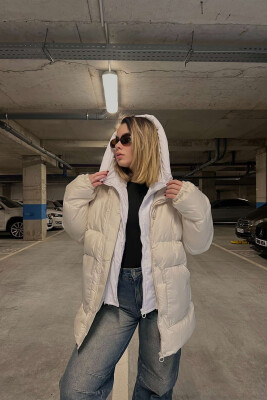 HOOD SIMPLE WOMEN PUFFER JACKET CREAM/KREM 