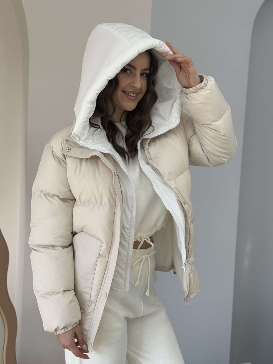 HOOD SIMPLE WOMEN PUFFER JACKET CREAM/KREM - 9