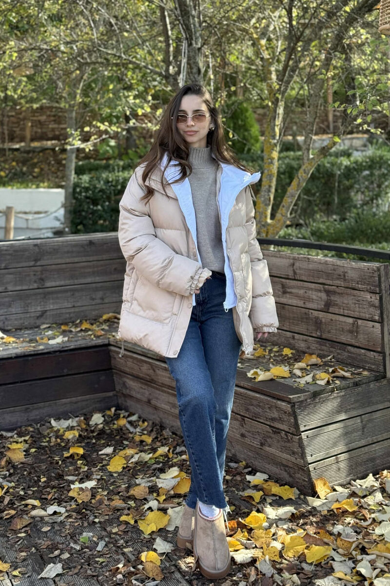 HOOD SIMPLE WOMEN PUFFER JACKET BEIGE/BEZHE - 1
