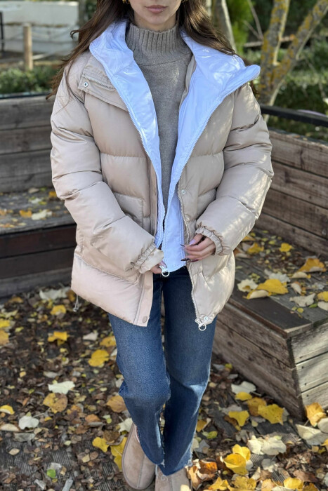 HOOD SIMPLE WOMEN PUFFER JACKET BEIGE/BEZHE - 3