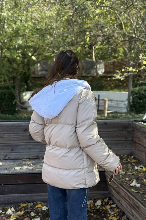 HOOD SIMPLE WOMEN PUFFER JACKET BEIGE/BEZHE - 4