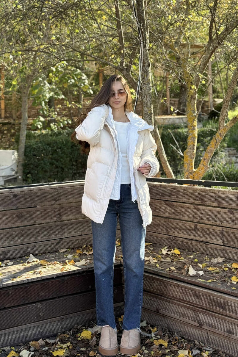 HOOD SIMPLE WOMEN PUFFER JACKET CREAM/KREM - 1