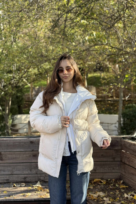 HOOD SIMPLE WOMEN PUFFER JACKET CREAM/KREM - 2